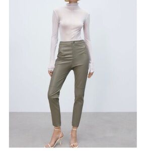 Zara olive green faux leather leggings size M